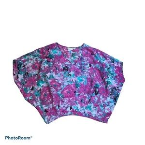 BISOU BISOU BY MICHELE BONBOT pink sheer floral print  top size small